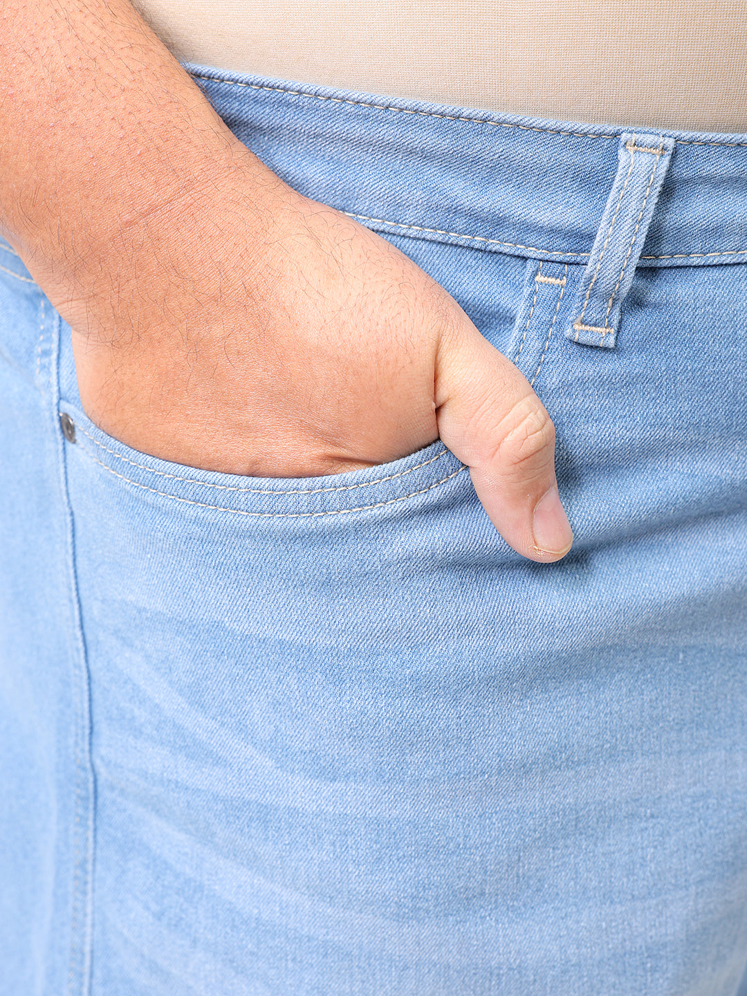 Men's Plus Size Blue Baggy Fit Solid Stretchable Jeans