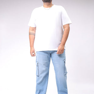 Men's Plus Size Blue Baggy Fit Solid Stretchable Jeans