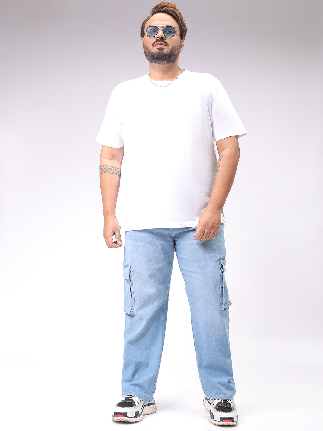 Men's Plus Size Blue Baggy Fit Solid Stretchable Jeans