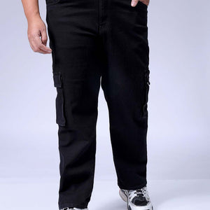 Men's Plus Size Black Baggy Fit Solid Stretchable Jeans
