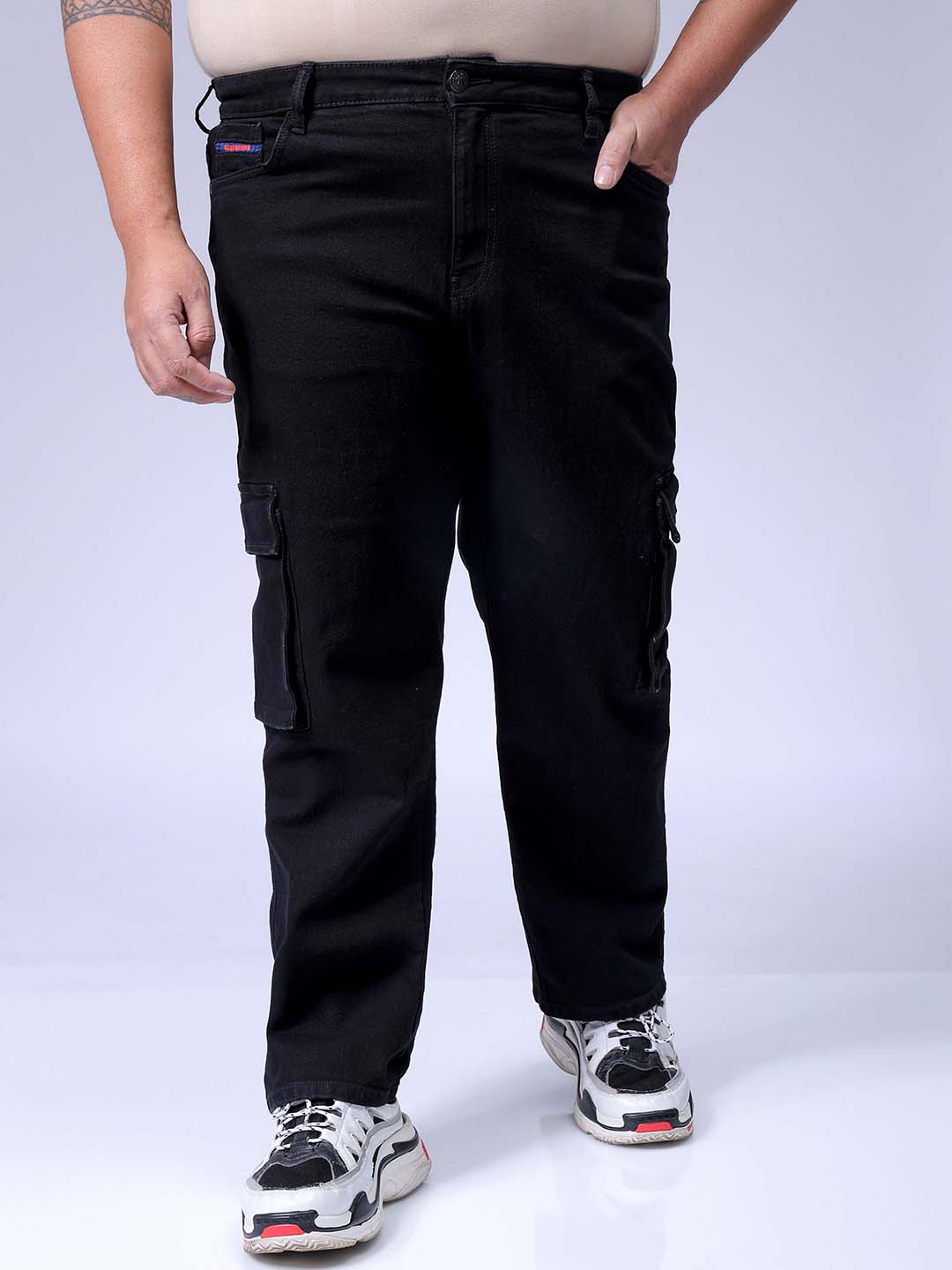 Men's Plus Size Black Baggy Fit Solid Stretchable Jeans
