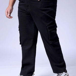 Men's Plus Size Black Baggy Fit Solid Stretchable Jeans