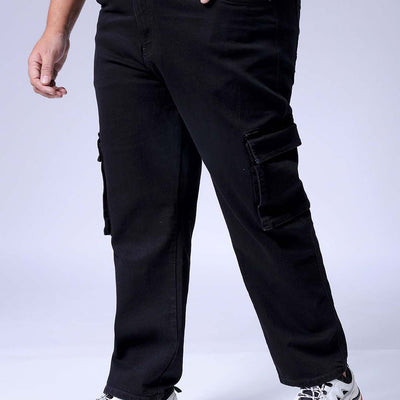 Men's Plus Size Black Baggy Fit Solid Stretchable Jeans