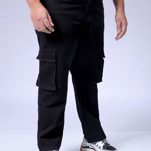 Men's Plus Size Black Baggy Fit Solid Stretchable Jeans