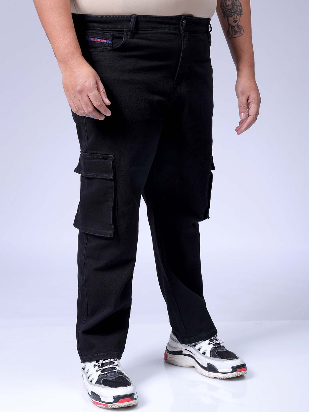 Men's Plus Size Black Baggy Fit Solid Stretchable Jeans
