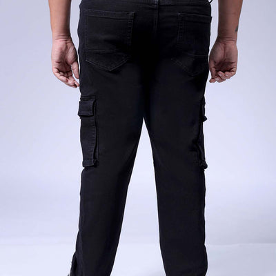 Men's Plus Size Black Baggy Fit Solid Stretchable Jeans
