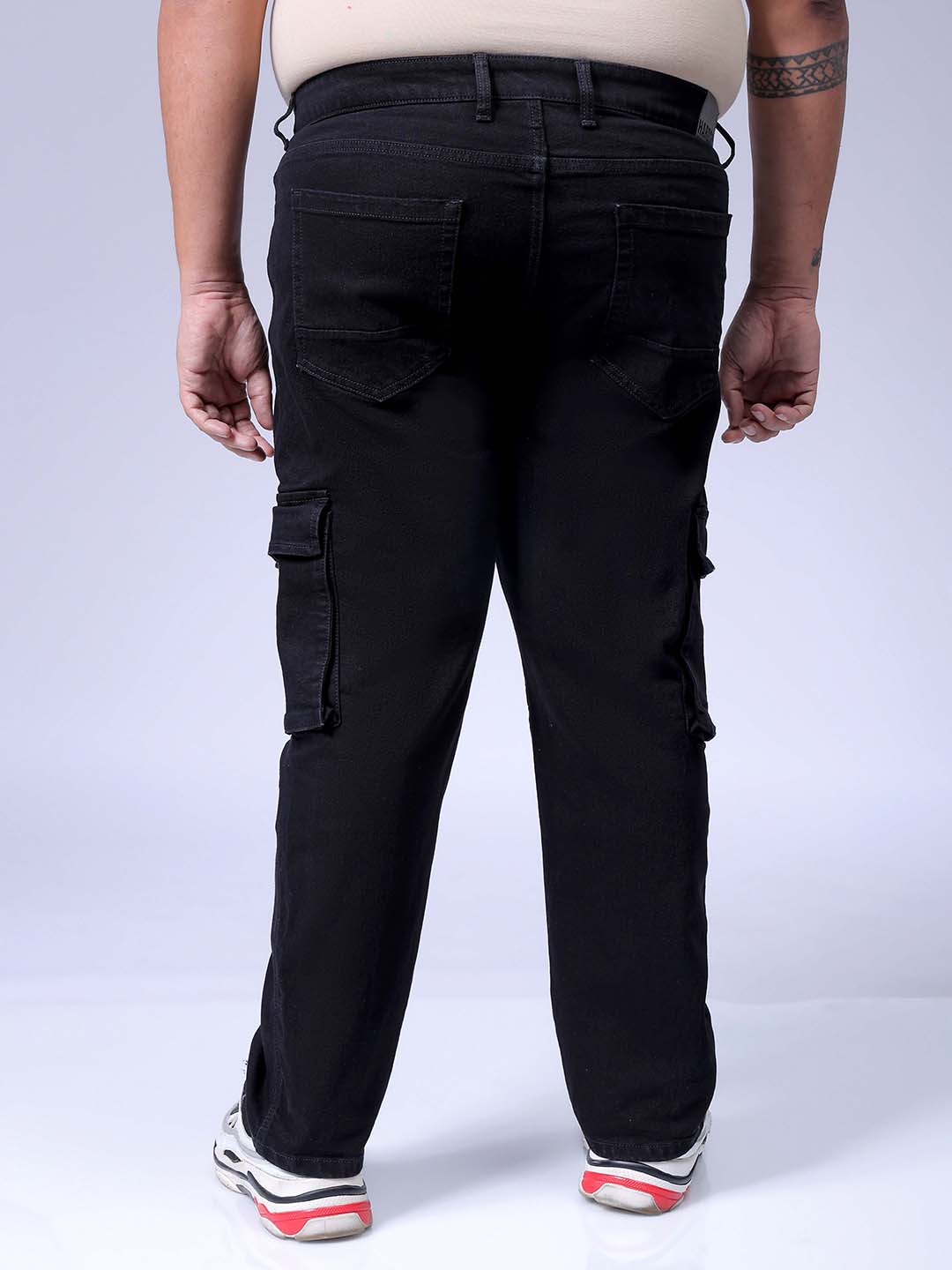 Men's Plus Size Black Baggy Fit Solid Stretchable Jeans