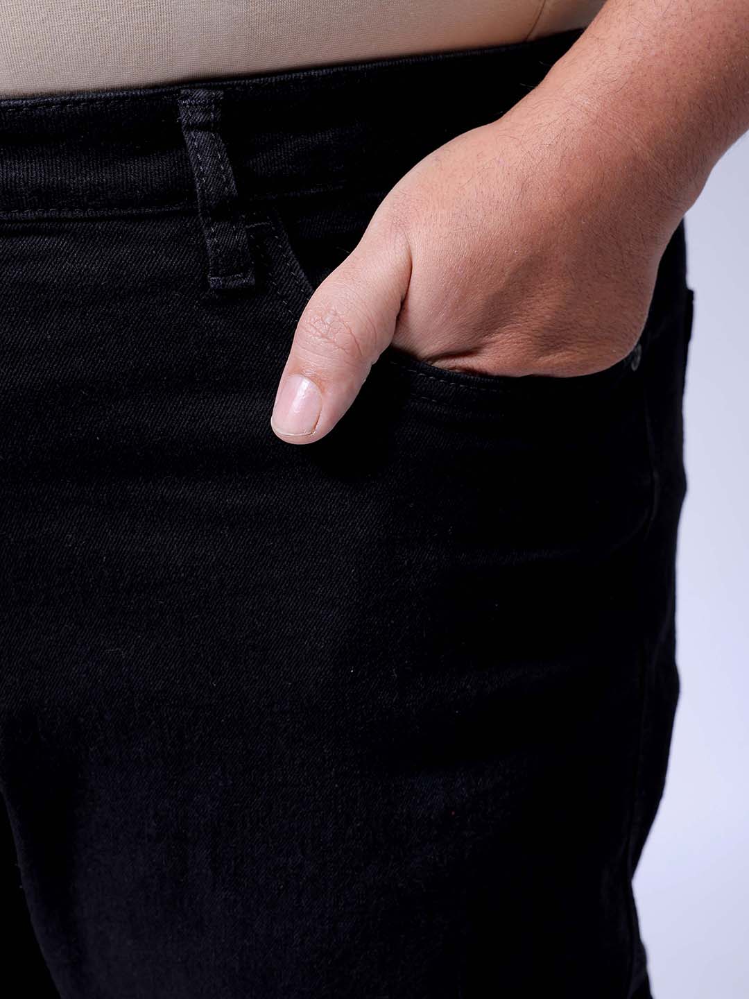 Men's Plus Size Black Baggy Fit Solid Stretchable Jeans