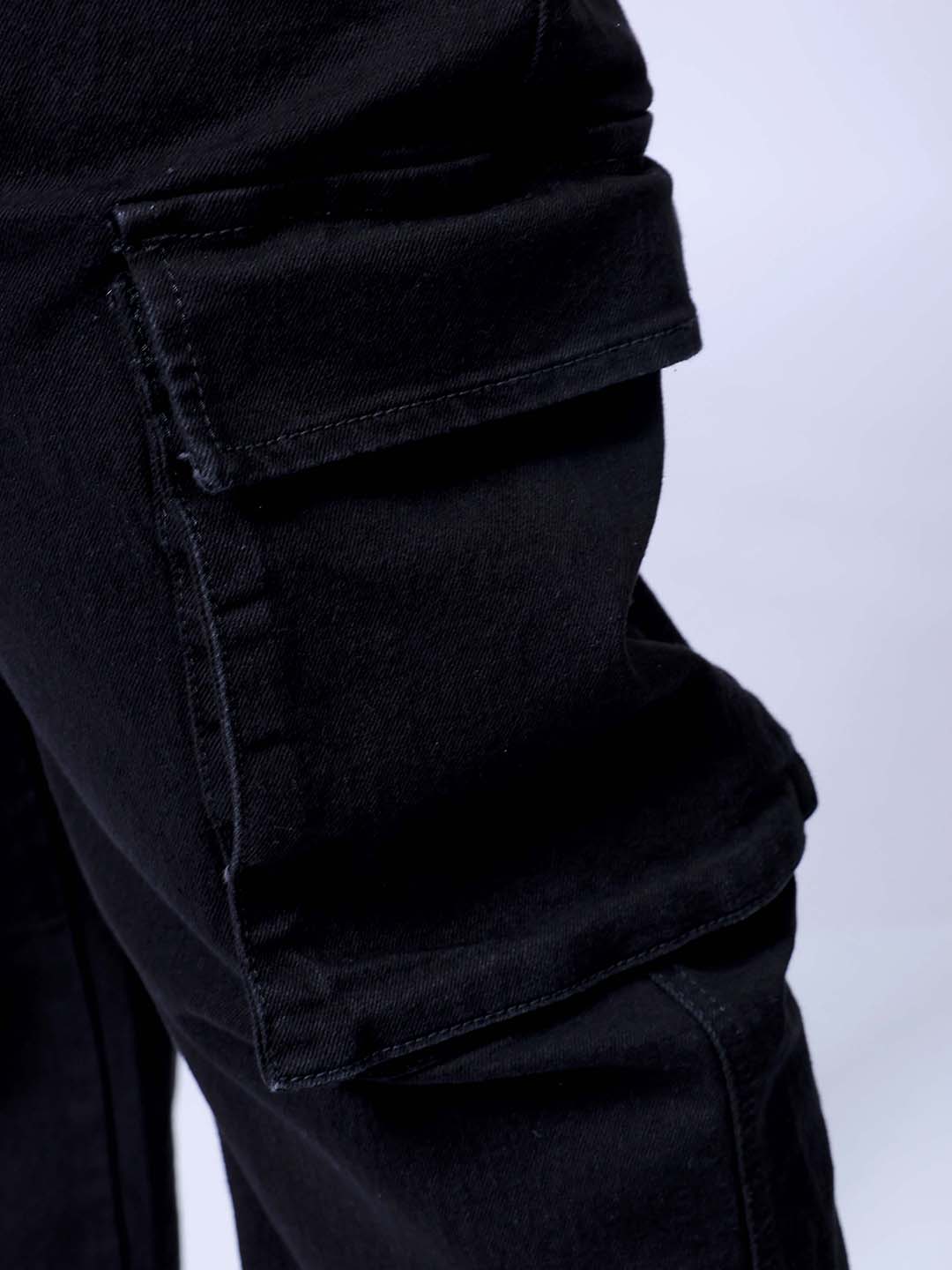 Men's Plus Size Black Baggy Fit Solid Stretchable Jeans