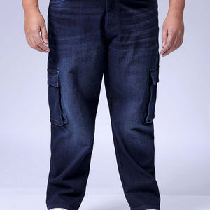 Men's Plus Size Dark Blue Baggy Fit Solid Stretchable Jeans