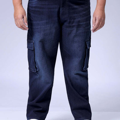 Men's Plus Size Dark Blue Baggy Fit Solid Stretchable Jeans
