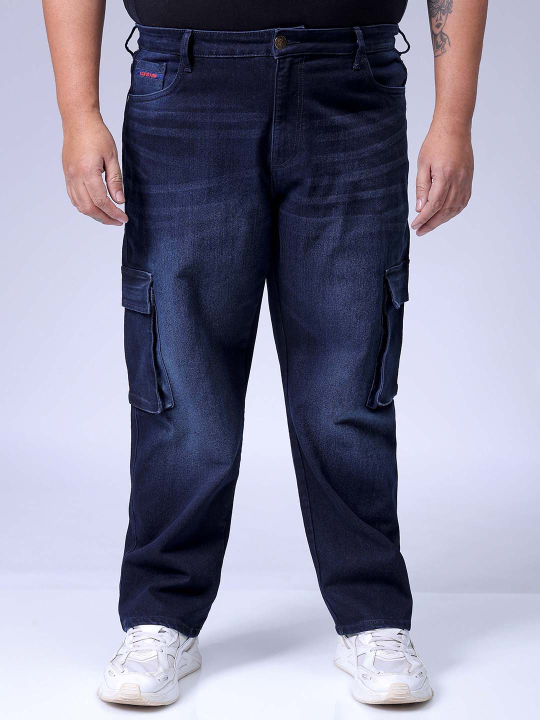 Men's Plus Size Dark Blue Baggy Fit Solid Stretchable Jeans