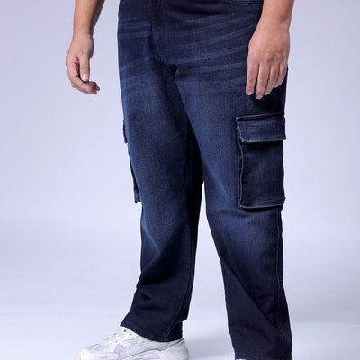 Men's Plus Size Dark Blue Baggy Fit Solid Stretchable Jeans