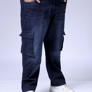 Men's Plus Size Dark Blue Baggy Fit Solid Stretchable Jeans