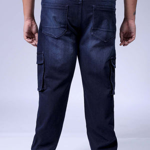 Men's Plus Size Dark Blue Baggy Fit Solid Stretchable Jeans