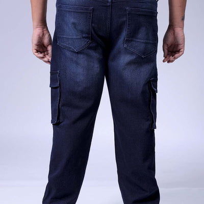Men's Plus Size Dark Blue Baggy Fit Solid Stretchable Jeans