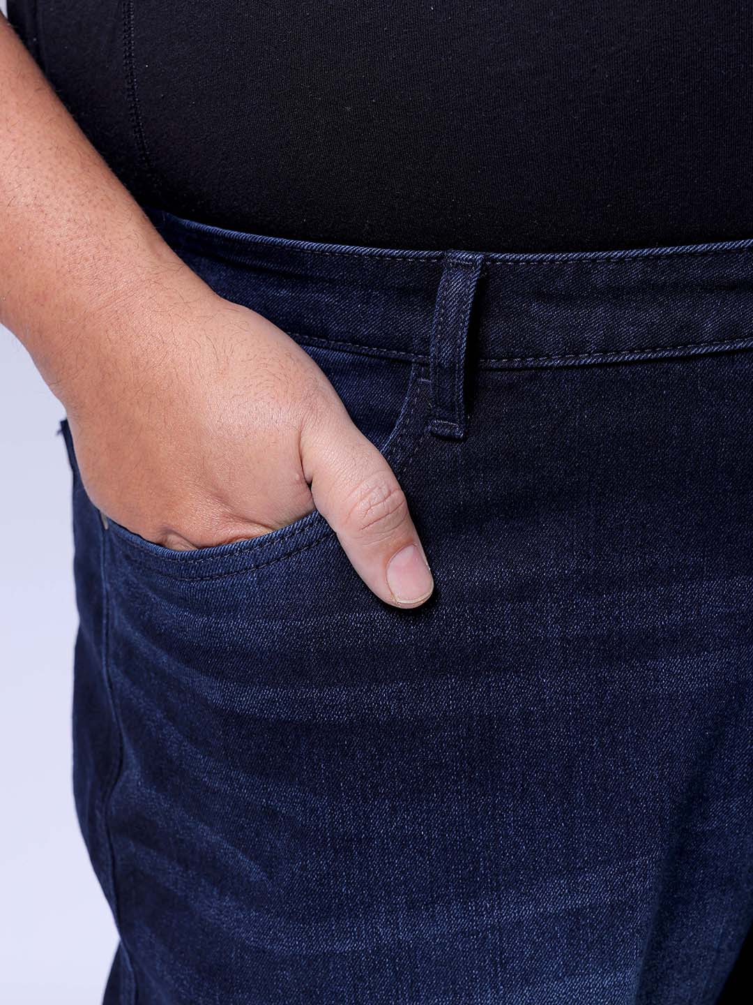 Men's Plus Size Dark Blue Baggy Fit Solid Stretchable Jeans