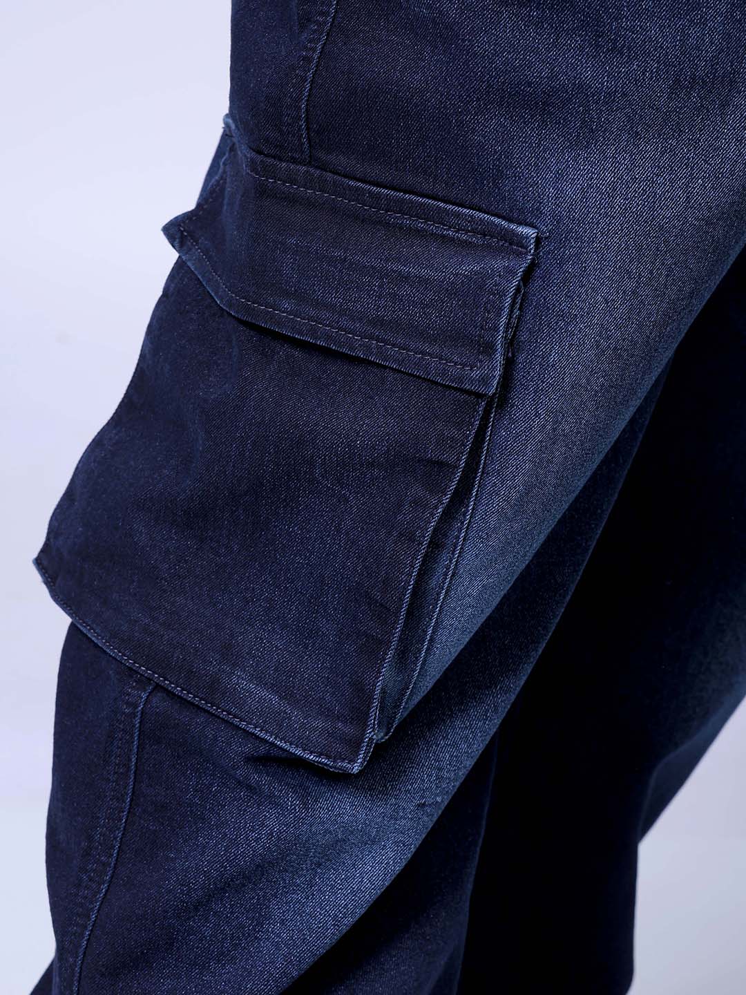 Men's Plus Size Dark Blue Baggy Fit Solid Stretchable Jeans