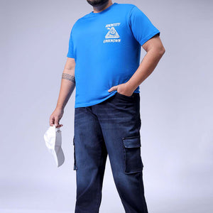 Men's Plus Size Dark Blue Baggy Fit Solid Stretchable Jeans