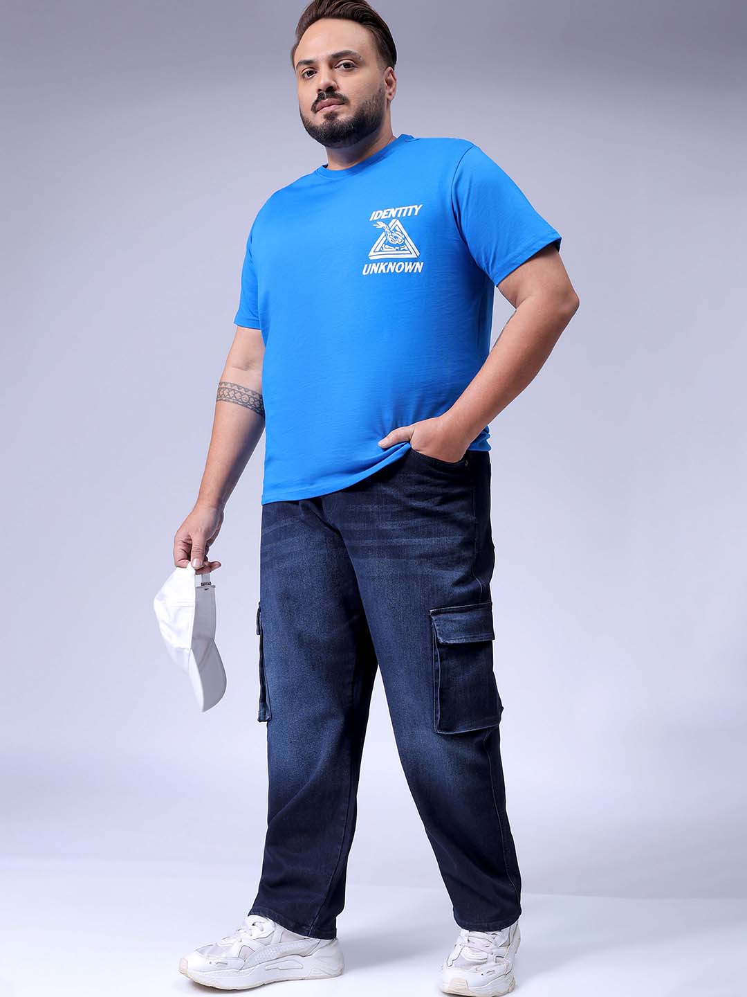 Men's Plus Size Dark Blue Baggy Fit Solid Stretchable Jeans