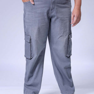 Men's Plus Size Grey Baggy Fit Solid Stretchable Jeans