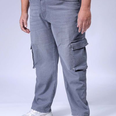 Men's Plus Size Grey Baggy Fit Solid Stretchable Jeans