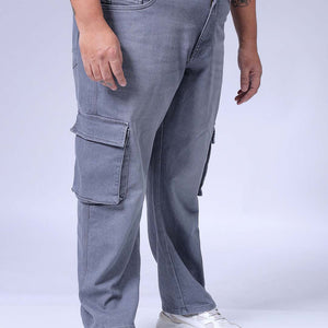 Men's Plus Size Grey Baggy Fit Solid Stretchable Jeans