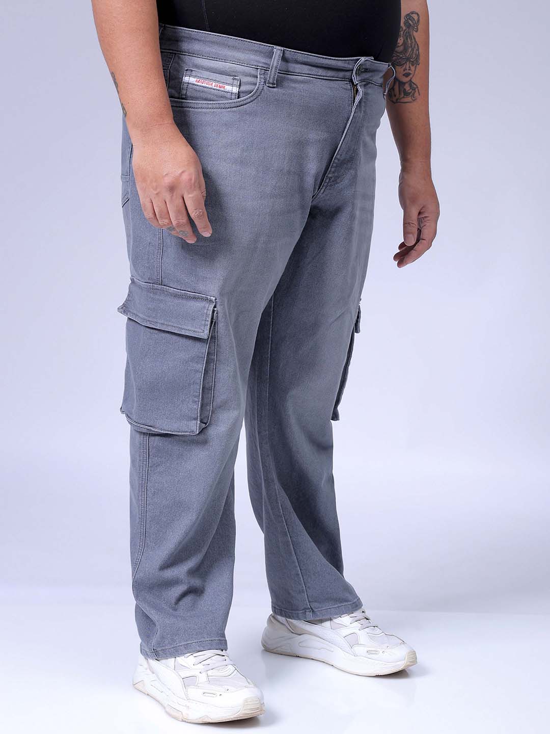 Men's Plus Size Grey Baggy Fit Solid Stretchable Jeans