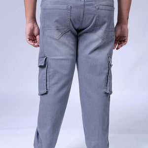 Men's Plus Size Grey Baggy Fit Solid Stretchable Jeans