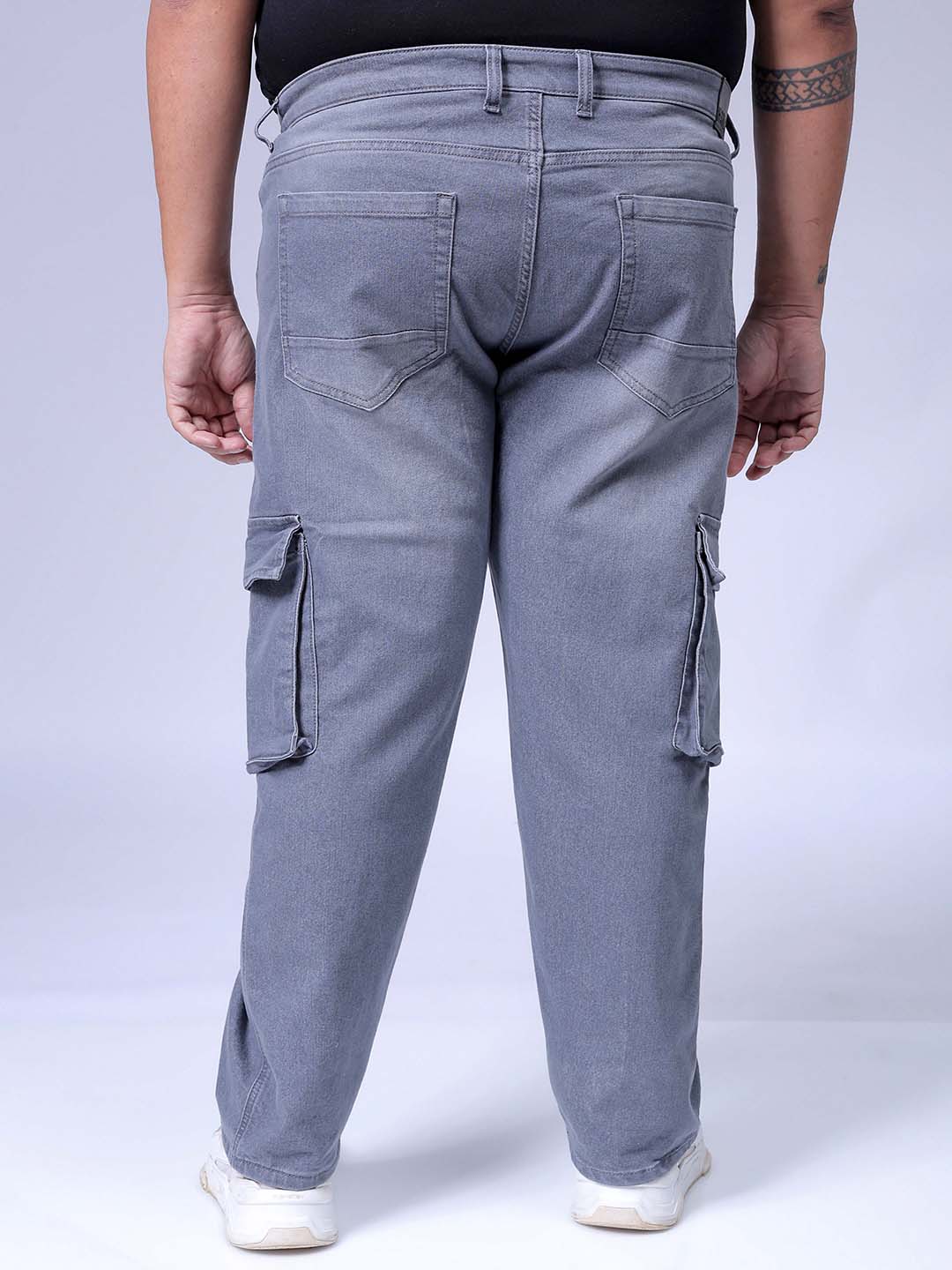 Men's Plus Size Grey Baggy Fit Solid Stretchable Jeans