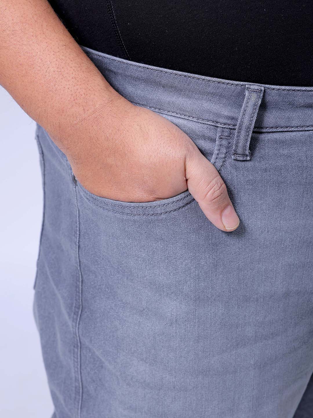 Men's Plus Size Grey Baggy Fit Solid Stretchable Jeans