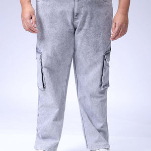 Men's Plus Size Grey Baggy Fit Solid Stretchable Jeans