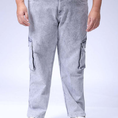 Men's Plus Size Grey Baggy Fit Solid Stretchable Jeans