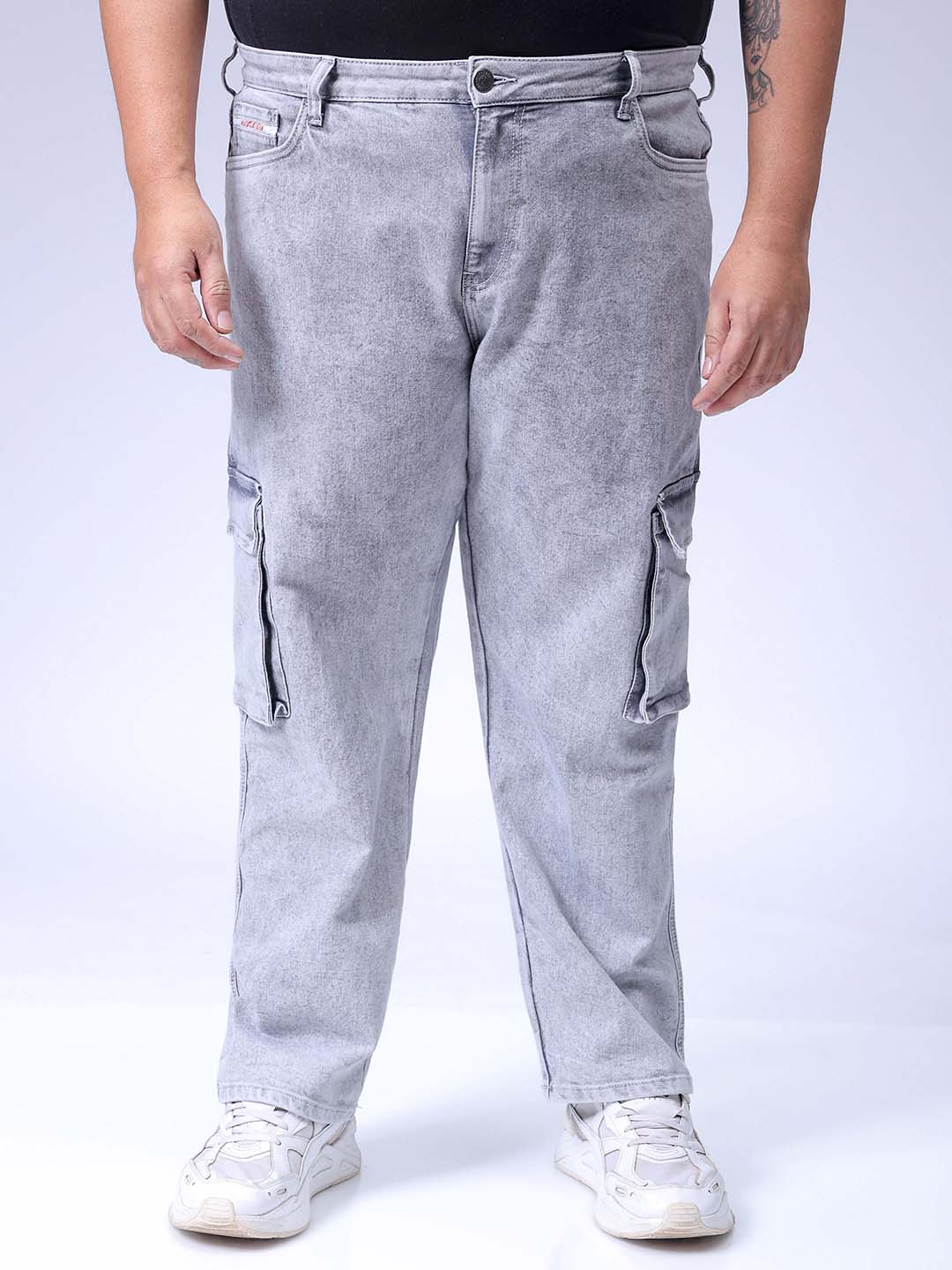 Men's Plus Size Grey Baggy Fit Solid Stretchable Jeans