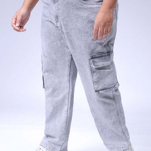 Men's Plus Size Grey Baggy Fit Solid Stretchable Jeans