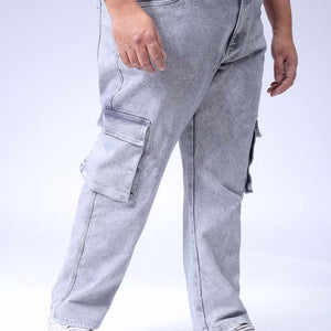 Men's Plus Size Grey Baggy Fit Solid Stretchable Jeans