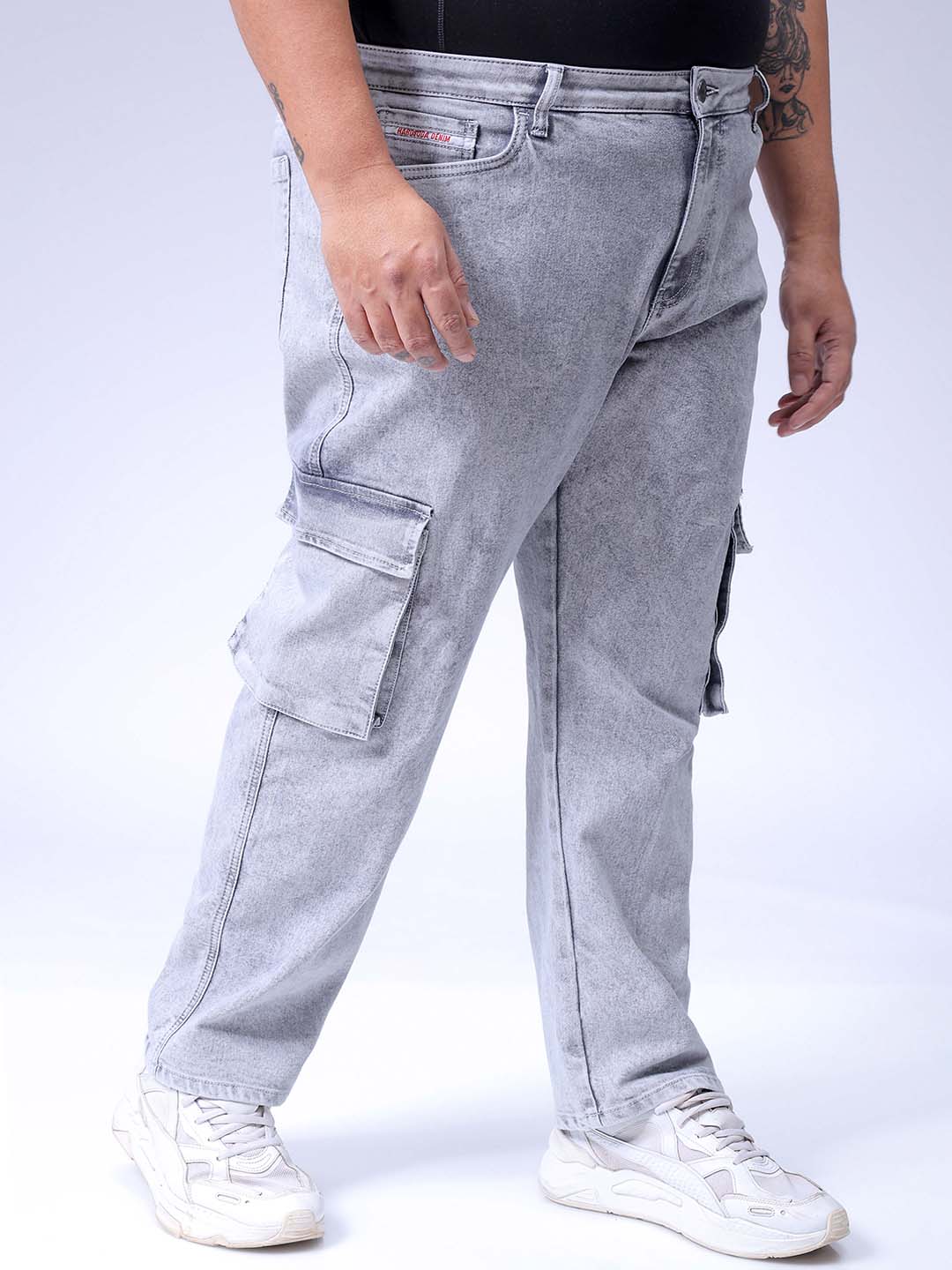 Men's Plus Size Grey Baggy Fit Solid Stretchable Jeans