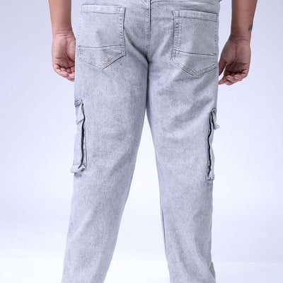 Men's Plus Size Grey Baggy Fit Solid Stretchable Jeans