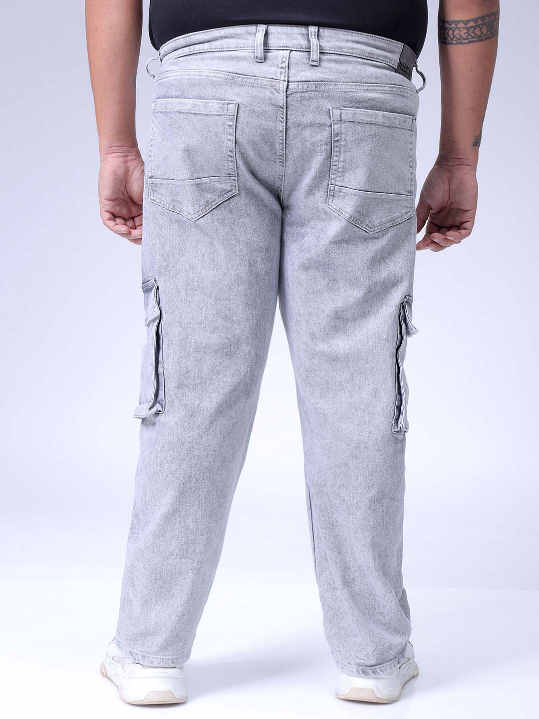 Men's Plus Size Grey Baggy Fit Solid Stretchable Jeans