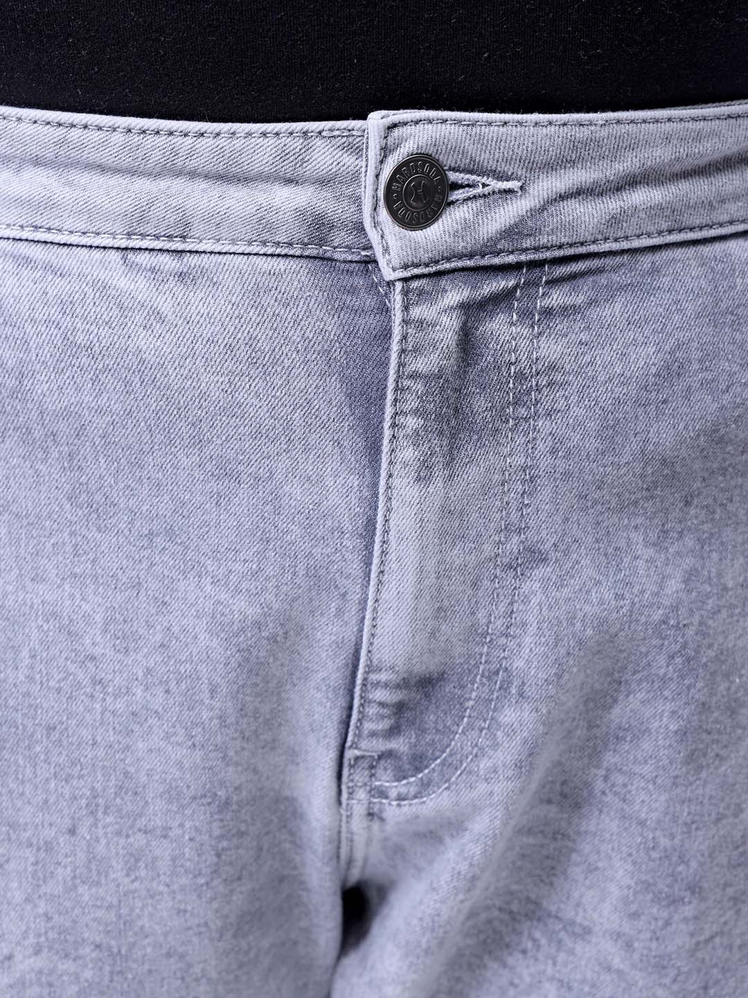 Men's Plus Size Grey Baggy Fit Solid Stretchable Jeans