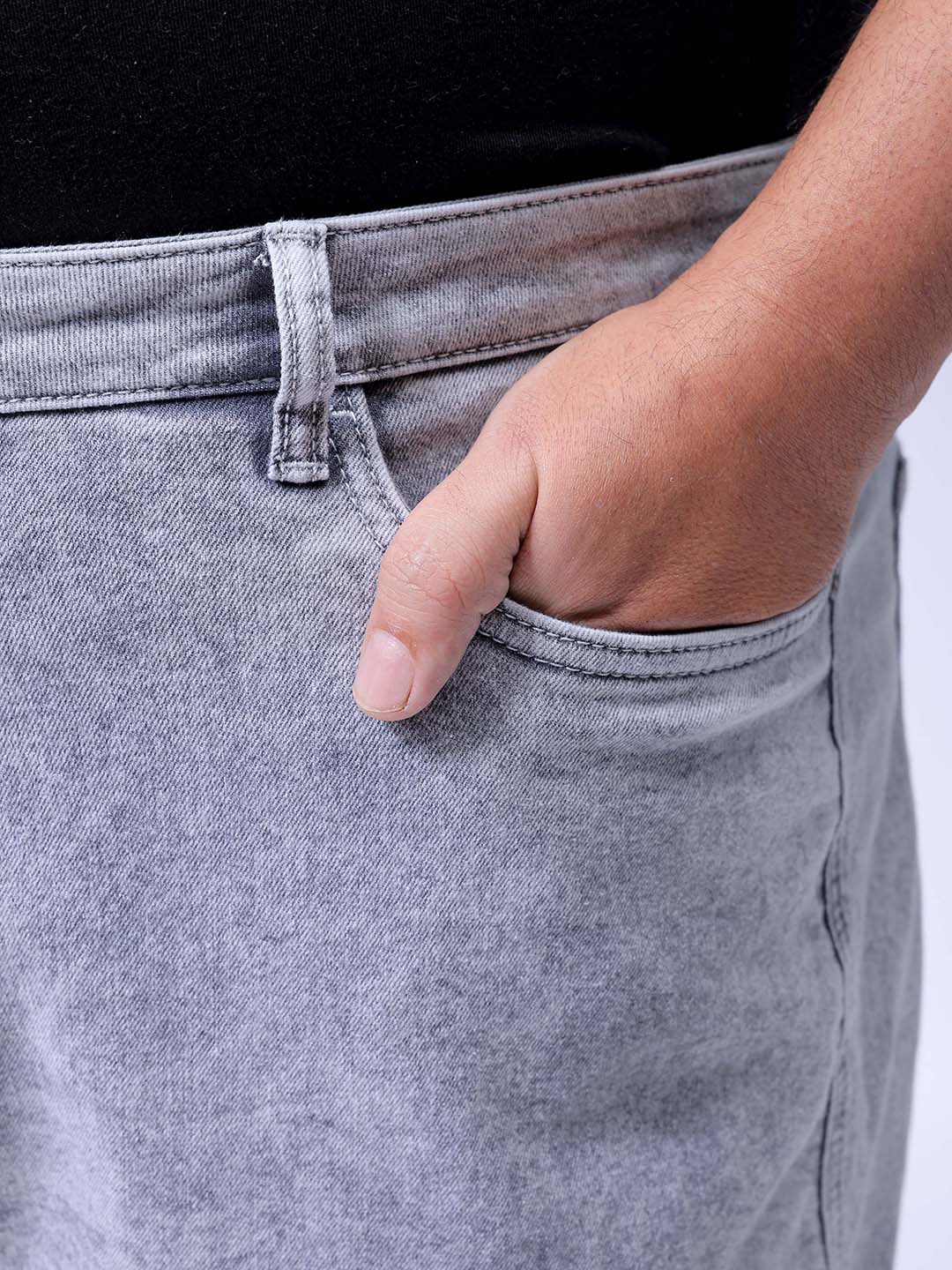 Men's Plus Size Grey Baggy Fit Solid Stretchable Jeans