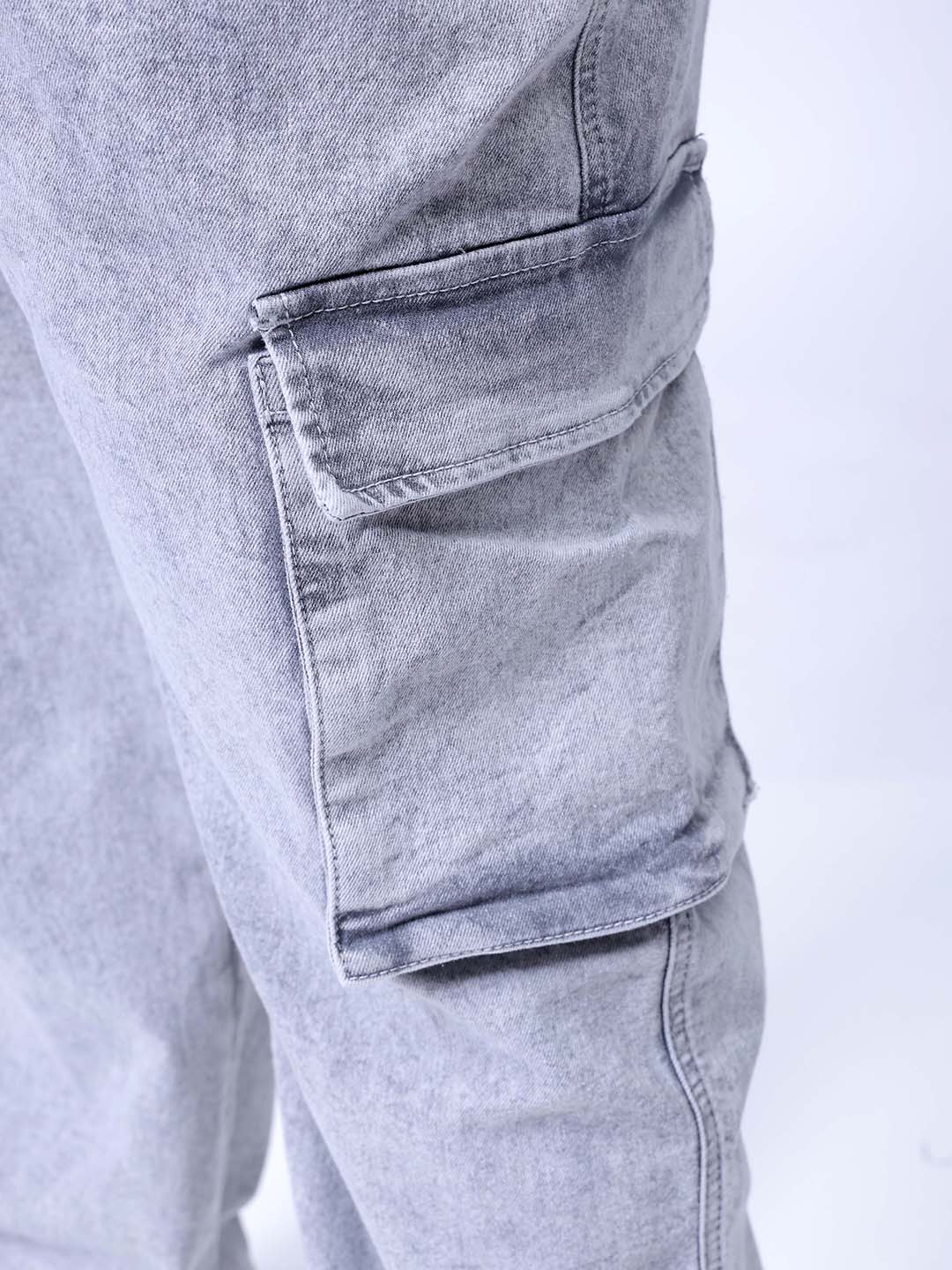 Men's Plus Size Grey Baggy Fit Solid Stretchable Jeans
