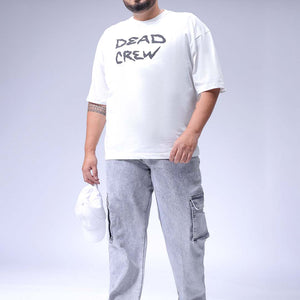 Men's Plus Size Grey Baggy Fit Solid Stretchable Jeans