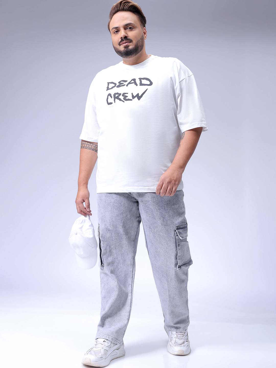 Men's Plus Size Grey Baggy Fit Solid Stretchable Jeans