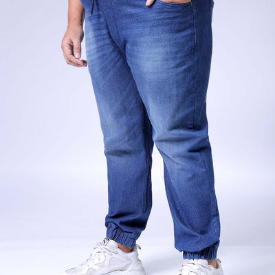 Men's Plus Size Blue Slim Fit Solid Stretchable Denim Jogger