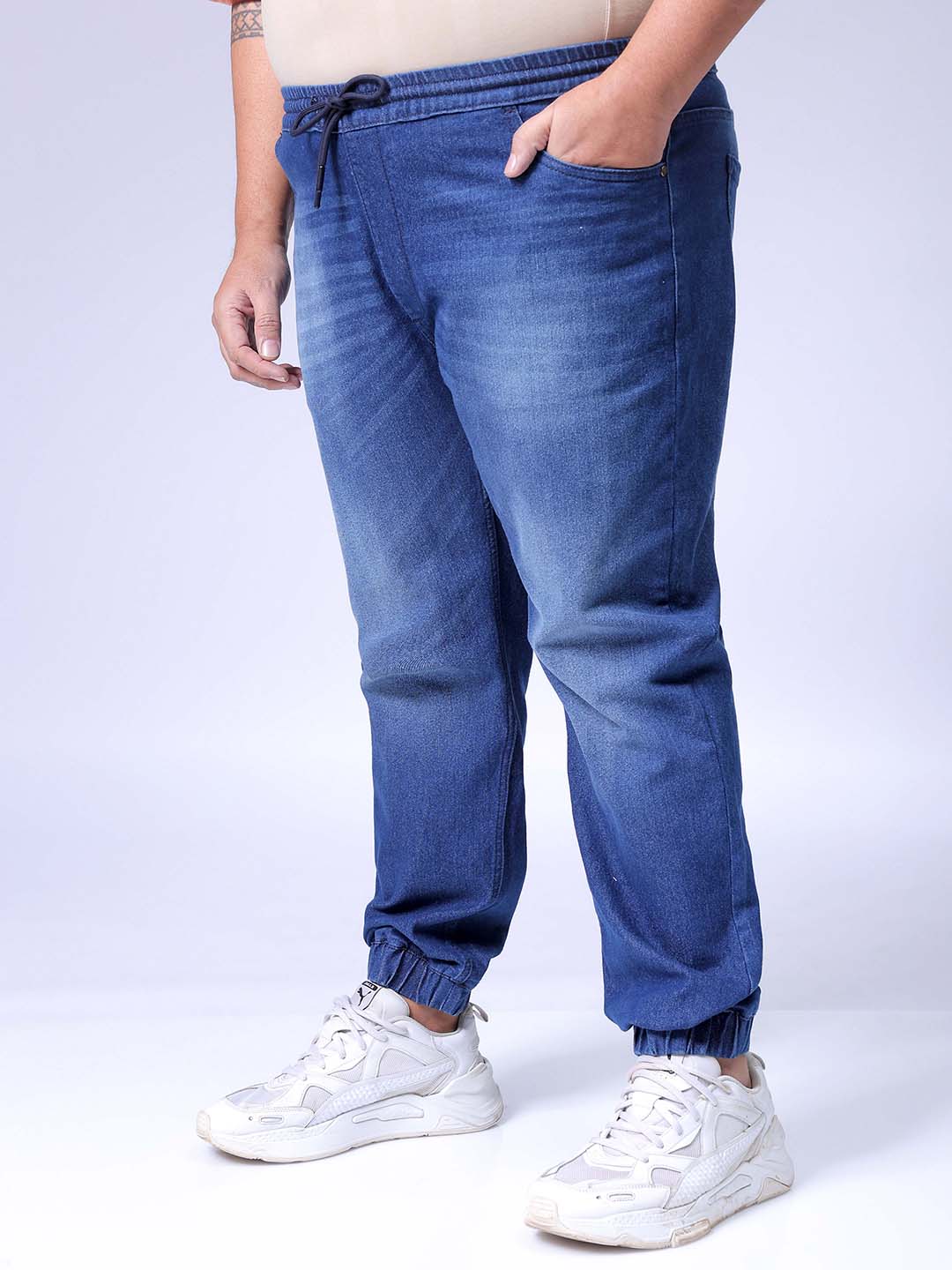 Men's Plus Size Blue Slim Fit Solid Stretchable Denim Jogger