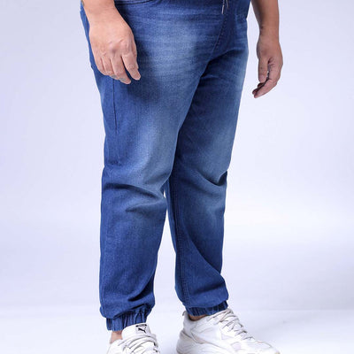 Men's Plus Size Blue Slim Fit Solid Stretchable Denim Jogger