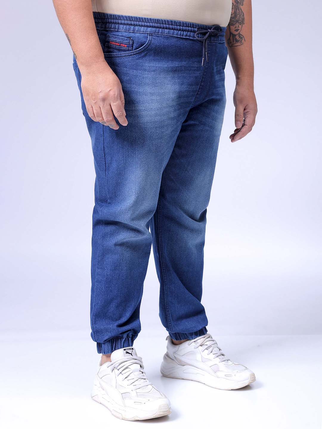 Men's Plus Size Blue Slim Fit Solid Stretchable Denim Jogger