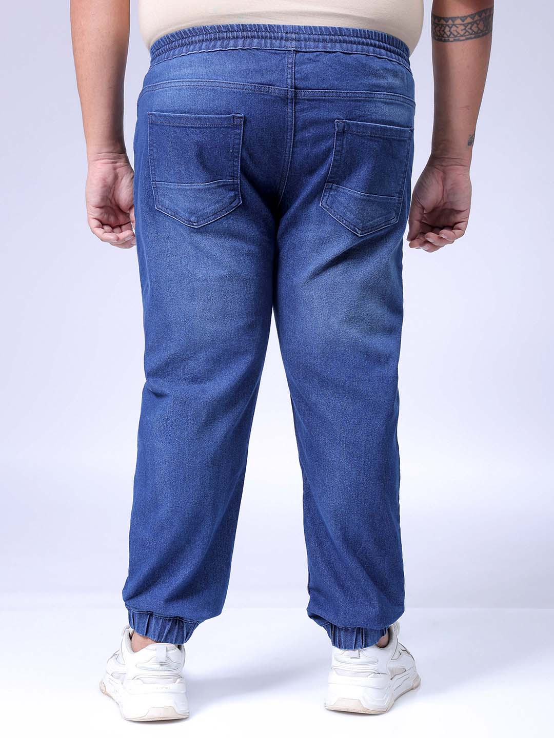 Men's Plus Size Blue Slim Fit Solid Stretchable Denim Jogger