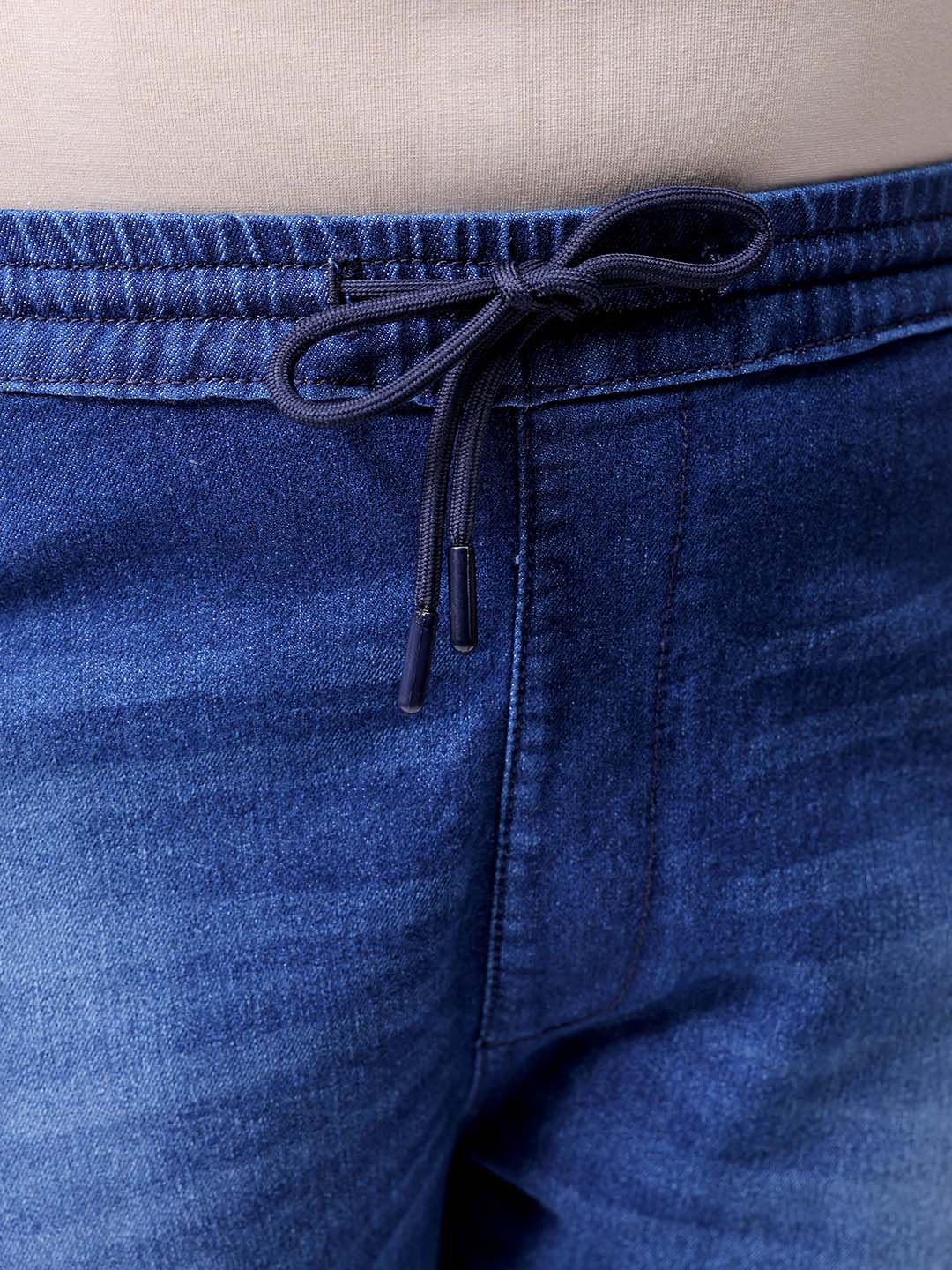 Men's Plus Size Blue Slim Fit Solid Stretchable Denim Jogger